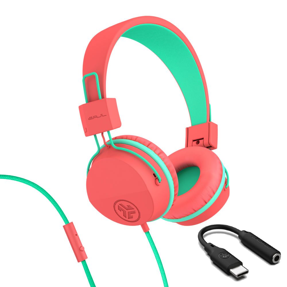 JBuddies Studio On-Ear Kids Wired Type-C Headphones Pink - Peach/Mint
